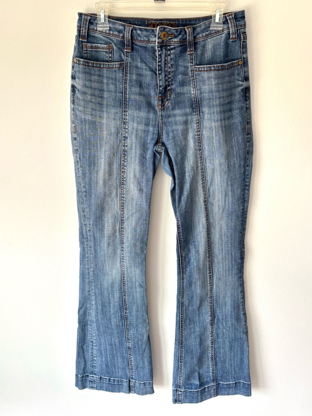 Rock & Roll Denim Front Seam High Rise Trouser Medium Wash Jean Wide Leg Bootcut